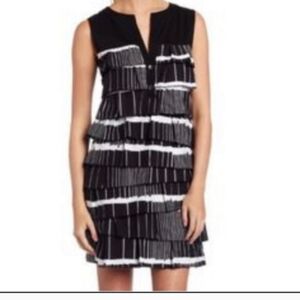 BCBG MaxAzria Medium Black And White Ruffle Tiered Diana Sleeveless Short Dress
